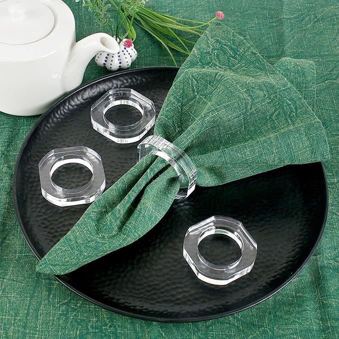 CLEENTABLE Clear Napkin Holder, Napkin Rings Set of 12, Fall Thanksgiving Christmas Napkin Rings, Festival Acrylic Napkin Ring Holders, Napkin Ring Bulk for Wedding, Party, Elegant Table Settings