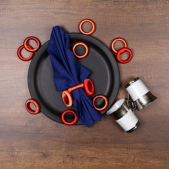 Thread Napkin Ring Set of 24 - Beautiful Elegant Fancy Decorative Napkin Holder for Dining Table Décor, Farmhouse, Wedding, Dinner, Party, Family Gathering, Easter, Everyday Use - Red Combo