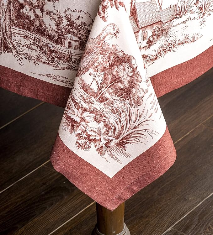 Maison d' Hermine Table Cloth Rectangle Table 100% Cotton 60 x 90 Inches Fall Tablecloth Reusable Everyday Use for Thanksgiving Christmas Decorations Dining Farmhouse Party (Holy Jouy - Brown)