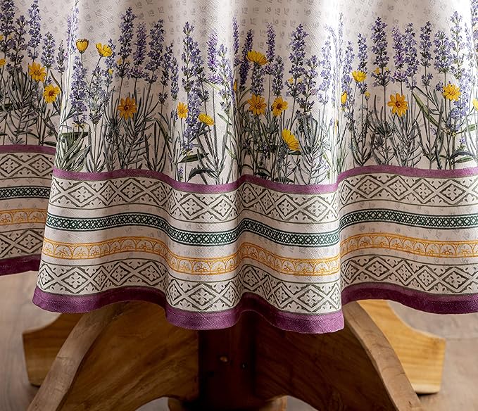 Maison d' Hermine Table Cloth Round Table 100% Cotton 69 Round Inches Tablecloth Reusable Decorative for Dining Room Farmhouse Home Valentines Day Decorations Spring Summer - Fanny Lavender
