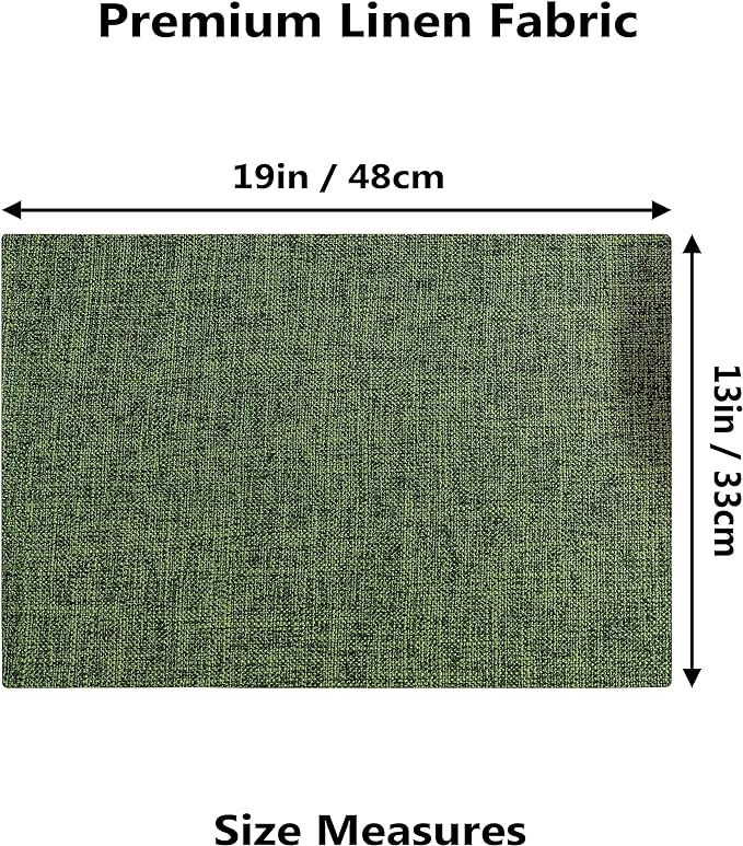 Demetex Green Placemats Set of 6 Vintage Cloth Textured Place Mats Stain Resistant for Holiday Barbecue and Dinning Table, Green