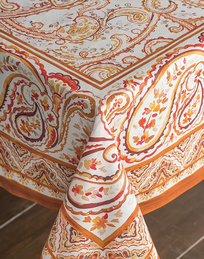 Maison d' Hermine Table Cloth Rectangle Table 100% Cotton 70 x 108 Inches Fall Tablecloth Reusable Everyday Use for Thanksgiving Christmas Decorations Dining Farmhouse Party (Palatial Paisley)