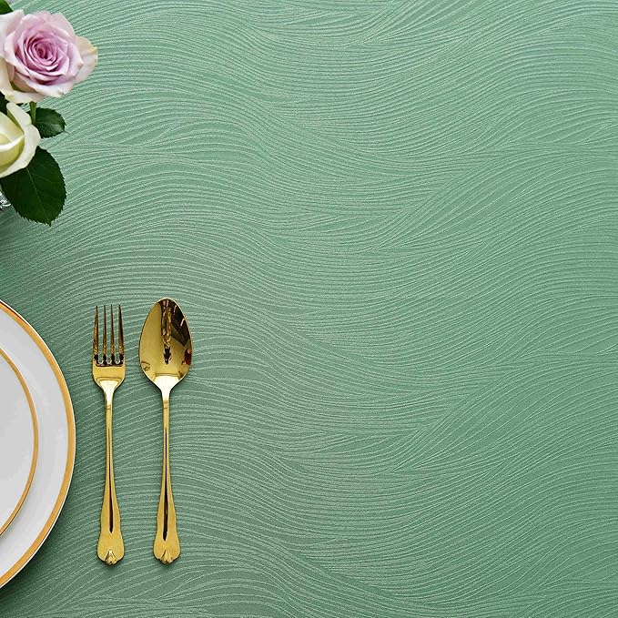 maxmill Square Table Cloth Swirl Design Water Proof Wrinkle Free Heavy Weight Soft Tablecloth Decorative Fabric Table Cover for Outdoor and Indoor Use Square 70 x 70 Inch Sage Green