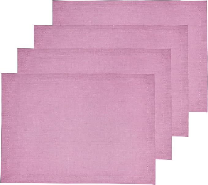 Solino Home Linen Violet Placemats Set of 4-100% Pure Linen Placemats 14 x 19 Inch for Spring, Easter, Valentines - Fete