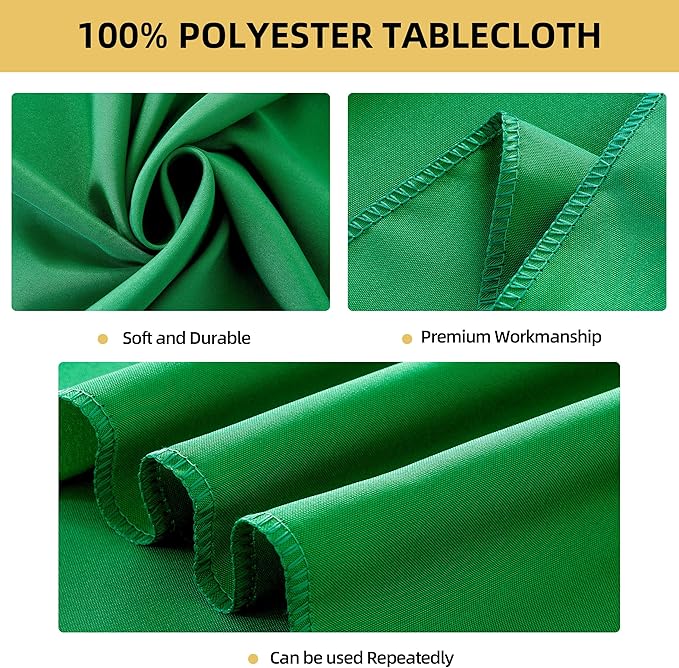 2-Pack Round 90-inch Forest Green Table Cloths, Solid Stain and Wrinkle Resistant Circular Tablecloth, Premium Plain Weave Polyester Fabric Table Linen Covers for Hotel, Banquet