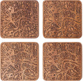 London Map Coaster by O3 Design Studio, Set Of 4, Sapele Wooden Coaster With City Map, Handmade
