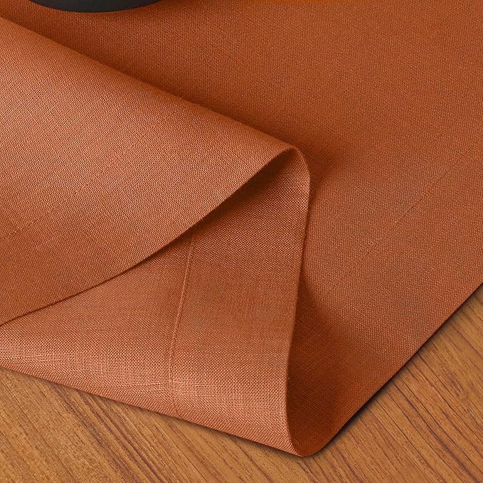D'Moksha Homes Linen Rust Table Runner 84 Inches Long - 100% Pure Linen 14 x 84 Inch Table Runner for Dining, Fall and Halloween - Machine Washable