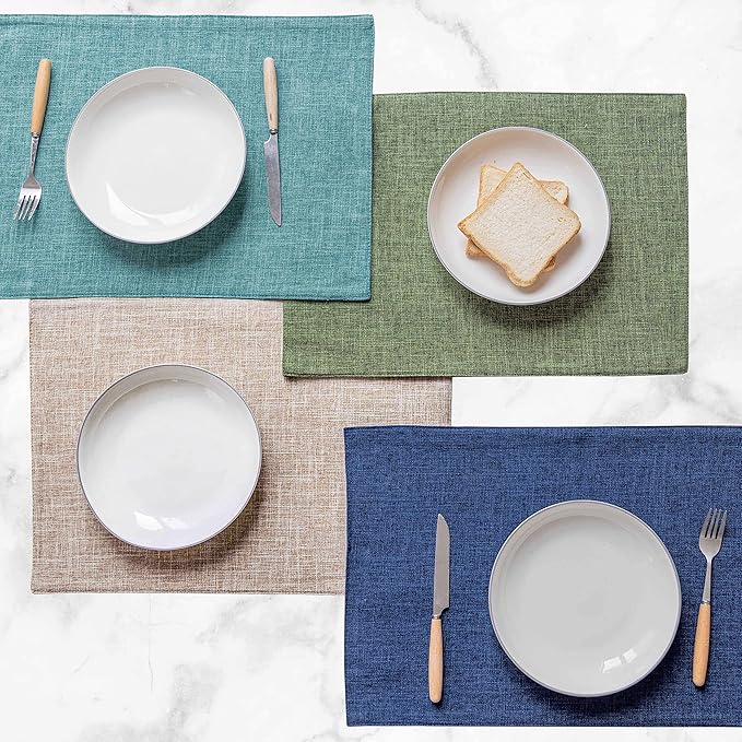 Home Brilliant Linen Place Mats Set of 4 Heat Resistant Dining Table Place Mats Cloth Placemats Kitchen Table Mats Placemat, Burlap