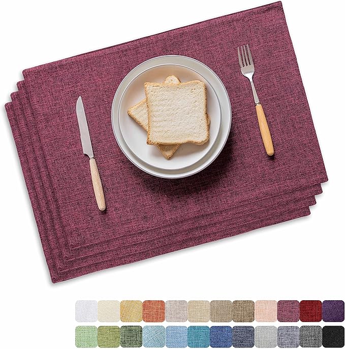 Home Brilliant Red Placemats Set of 4 Cloth Placemat for Holiday Valentine's Day Heat Resistant Dining Table Mats Kitchen Washable Place Mats, Wine Red