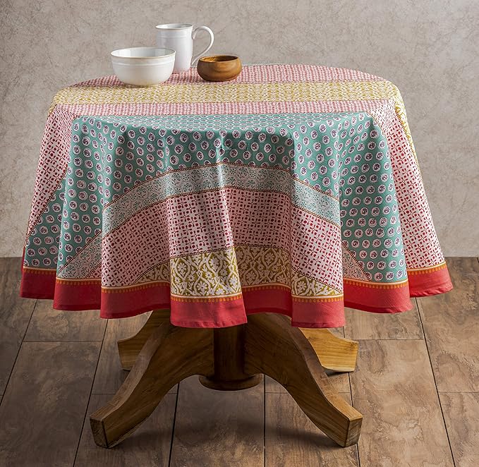 Maison d' Hermine Table Cloth Round Table 100% Cotton 63 Round Inches Tablecloth Reusable Decorative for Dining Room Farmhouse Home Valentines Day Decorations Spring Summer - Provence