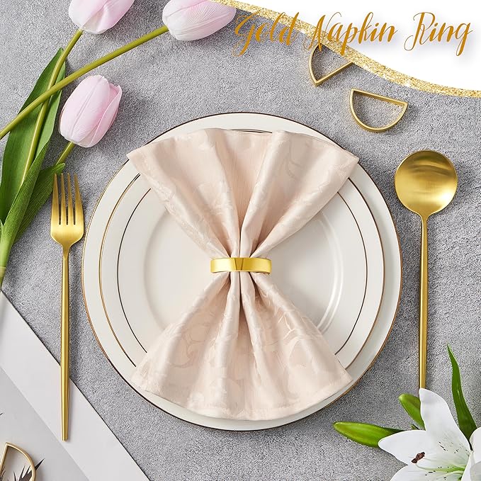 Gold Napkin Rings Set of 12, Semicircle Metal Bright Gold Napkin Holder Buckles, Fall Thanksgiving Christmas Napkin s Rings for Dinner Table Decor, Wedding, Banquet, Party, Easter