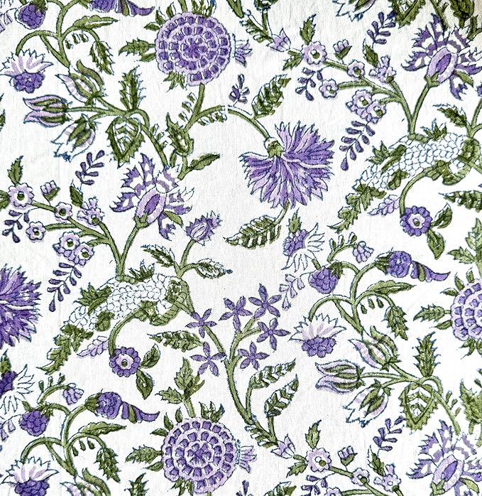 ATOSII Mahoka 100% Cotton Round Spring Summer Tablecloth, Block Print Floral Table Cloth for Kitchen Dining Linen I Parties, Weddings, OutdoorsI 72" Inches Round, 4 Seater
