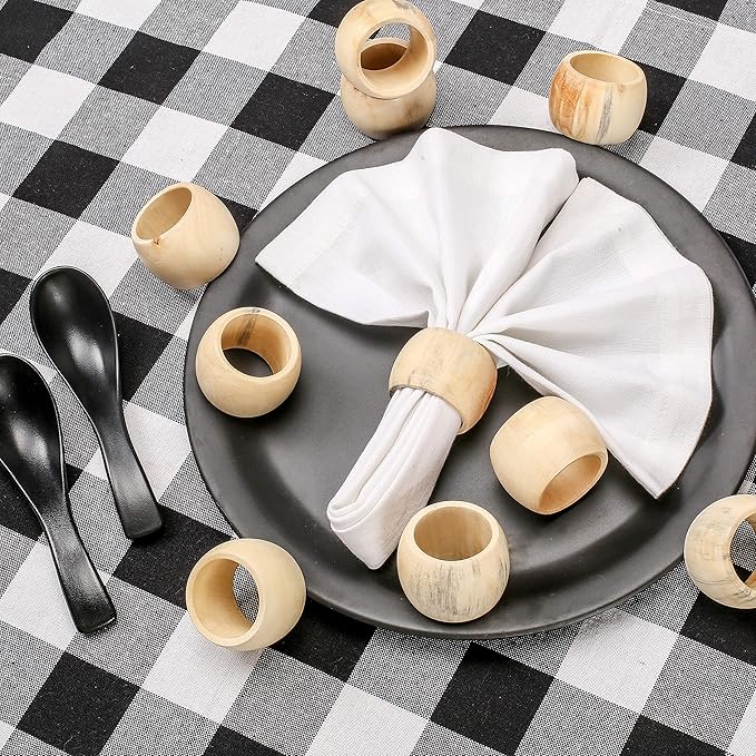 CLEENTABLE Wooden Napkin Rings Set of 12 - Handcrafted Napkin Holder for Dinner Table Decoration, Weddings, Home, Kitchen, Decor, Dinner, Parties, Every Day Use - Durable, Versatile (Cream)