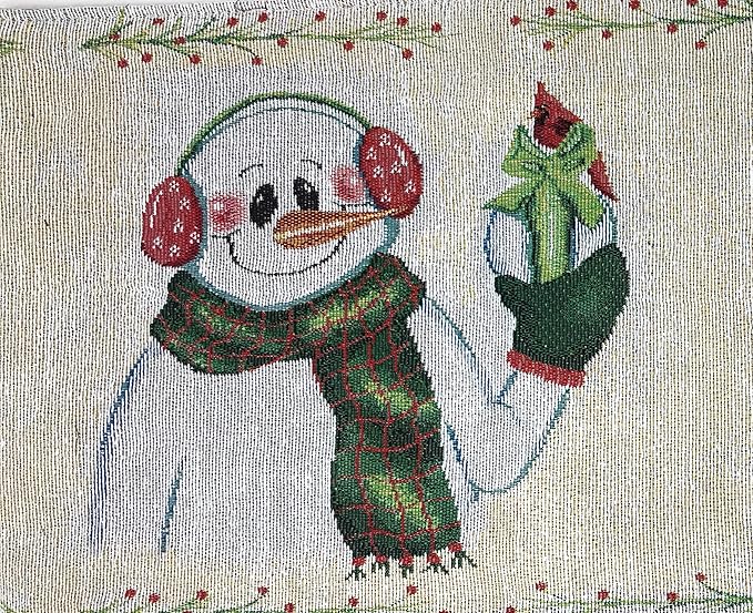 DaDa Bedding Magical Snowman Placemats - Set of 4 Festive Holiday White Tapestry - Cotton Linen Woven Dining Table Mats - 13” x 19” (9733)
