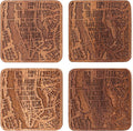 Manhattan, NY Map Coaster by O3 Design Studio, Set Of 4, Sapele Wooden Coaster With City Map, Handmade