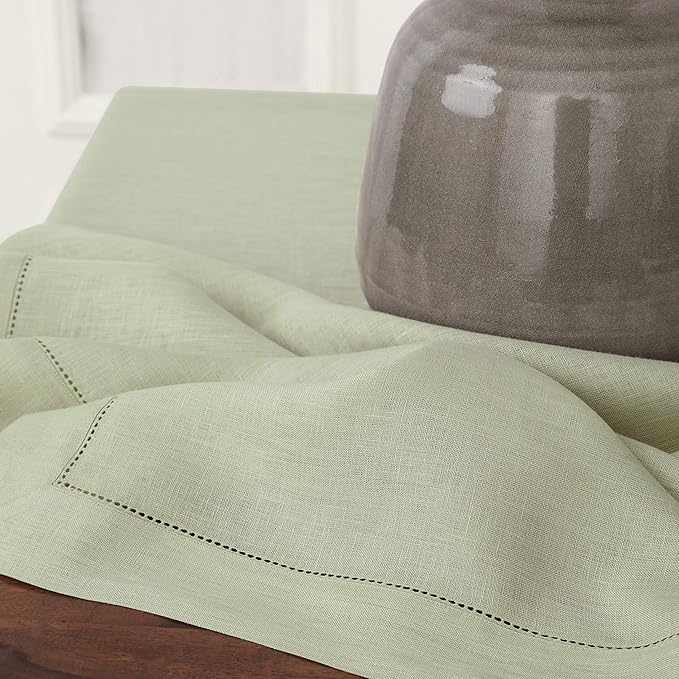 Solino Home Sage Green Linen Tablecloth 60 x 120 Inch - 100% Pure Linen Hemstitch Table Cloth for Rectangle Tables - Classic Hemstitch, Washable Tablecloth for Winter, Spring, Easter, St Patricks Day