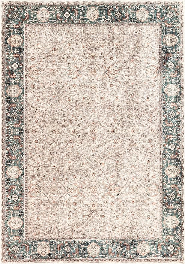 Keen Home Design 4x6 Rug - Machine Washable Area Rug with Non-Slip Backing, Ideal for Living Room, Dining Room, Bedroom - Vintage, Easy Clean, Durable, Low Pile - (4' x 6')