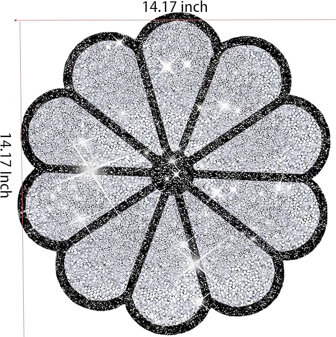 Washable Waterproof Diamond Circle Placemats for Round Tablescape Decor for Dinner and Kitchen Bling Placemats for Weddings & Special Events -2 PCS (Silver and Black)