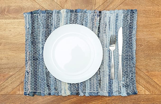 C&F Home Denim Rag 100% Cotton Vintage Boho Placemats 13" x 19" All Seasons Summer Farmhouse Country Beach Coastal Nautical Kitchen Dining Dinner Table Tabletop Table Mats Versatile Decor Decoration