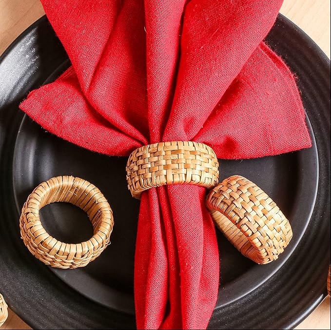 Lightnpro Natural Rattan Decorative Napkin Rings Set of 12, Serviette Napkin Rings Bulk for Party Decoration, Table Top Décor for Dinning Table, Everyday, Christmas, Easter Family Gatherings