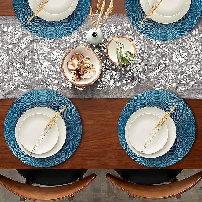 Lightnpro Glitz Beaded Charger Placemat - Turquoise Blue Placemat Set of 4, Handmade Round Table Mats - Christmas Xmas Dining Harvest Fall Holiday Celebration Festive Party Table Décor - 13 inch