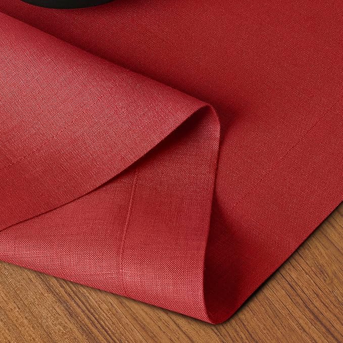 D'Moksha Homes Linen Bright Red Table Runner 72 Inches Long - 100% Pure Linen 14 x 72 Inch Table Runner for Dining, Valentines, Spring, Easter - Machine Washable