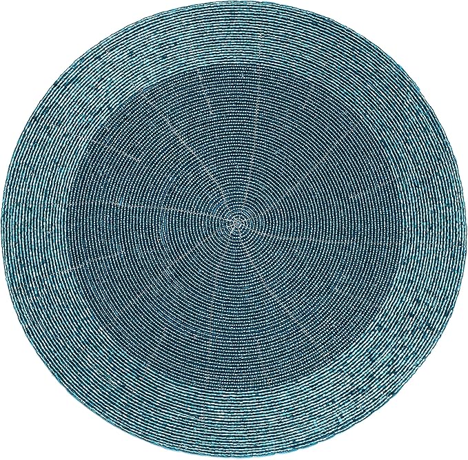 Lightnpro Beaded Placemats Set of 4 - Round Handmade Farmhouse Table Chargers - Decorative Glitz Placemats for Dining Table, Holiday Parties, Wedding, Kitchen & Event Décor - 13 Inch Teal