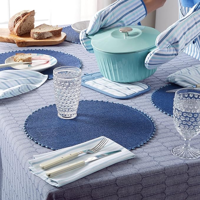 Martha Stewart Honeycomb Modern Farmhouse Tablecloth, Blue, 60"x102"