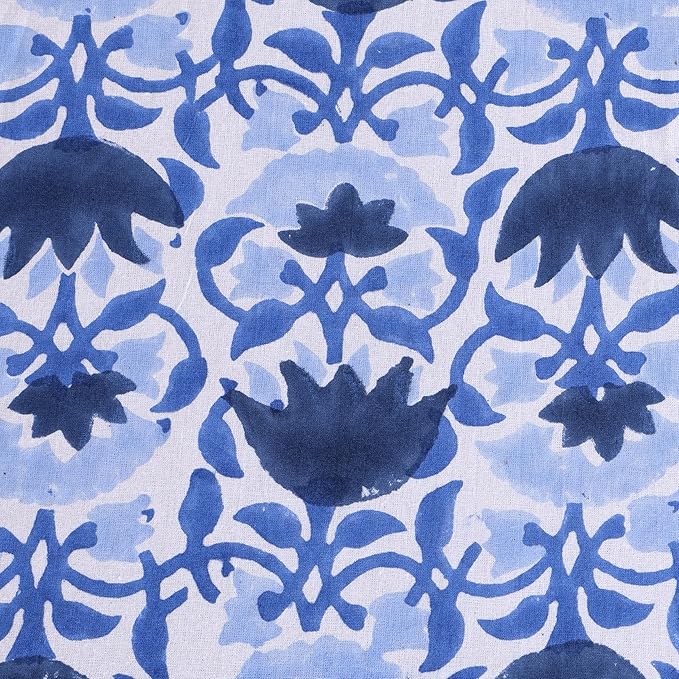 ATOSII Positano Blue 100% Cotton Rectangle Fall Tablecloth, Handblock Floral Linen Table Cloth for Kitchen Dining Table I Tabletop I Parties Wedding Christmas Thanksgiving I Fall Decor 60 X 90 Inches