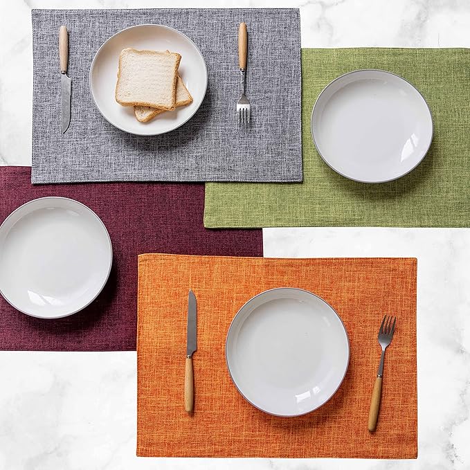 Home Brilliant Linen Placemats Set of 4 Heat Resistant Washable Placemats for Parties Buffet Dinner, 13 x 19 inches, Ash Grey