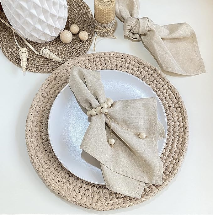 Handmade Napkin Ring with Wood Beads & Jute Twine - Affordable Rustic Wooden Napkin Ring Holder for Table Decoration | Boho Style Farmhouse Napkin Rings | Napkin Rings Set of 6