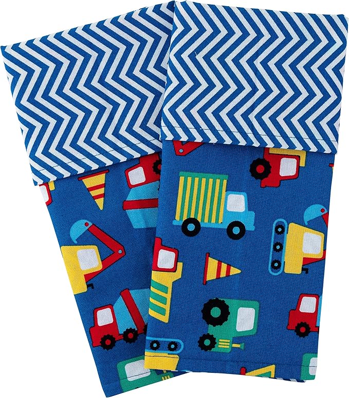 Funkins Reusable Cloth Placemats for Kids & Lunch Boxes | Reusable, Eco-Friendly | 15"x13", 2-ply, Thick, Absorbent, Machine Washable | Set of 2 Placemats (Construction)