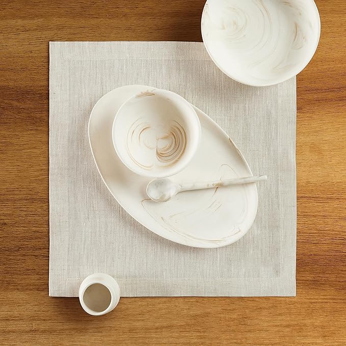 Solino Home Linen Square Placemats Set of 4 - Light Natural Placemats 14 x 14 Inch - 100% Pure Linen Table Mats for Spring, Easter - Athena