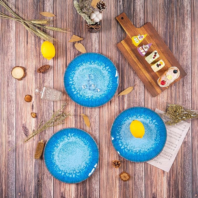Melamine Dinner Plate Plastic Bread Butter Plates Set of 6 Pcs 11 inch Lightweight Shatter Proof Chip Resistant Dishwasher Safe Not Microware Not Oven(Light Blue)